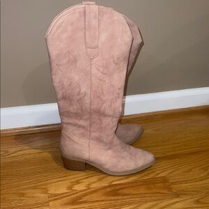 Over-The-Knee Western Boots in Blush Pink